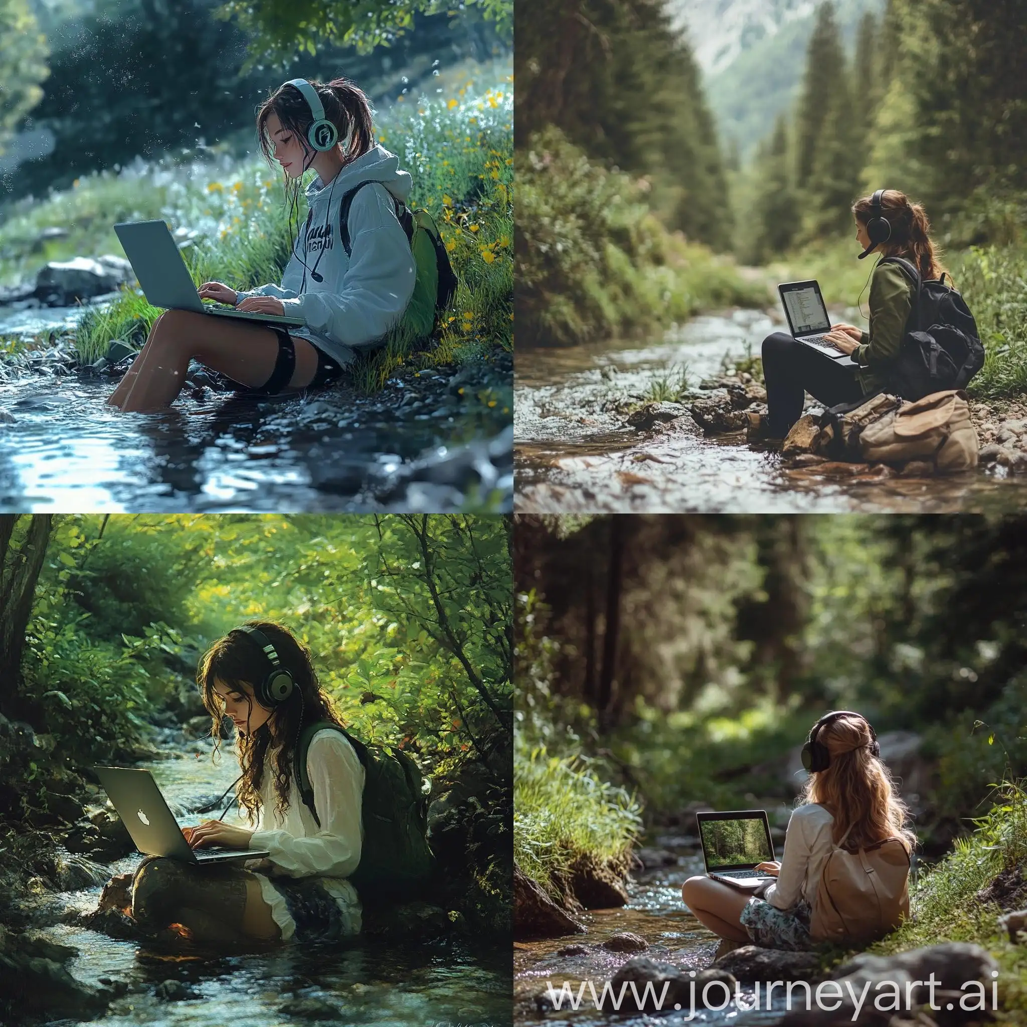 Young-Woman-Working-with-Laptop-and-Headset-in-Stream-Setting