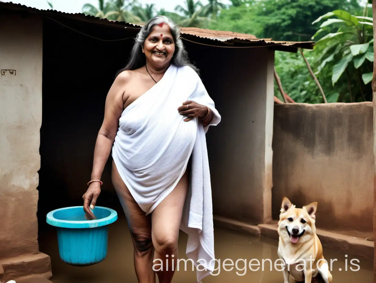 Mature-Indian-Woman-with-Dog-at-Village-Tube-Well