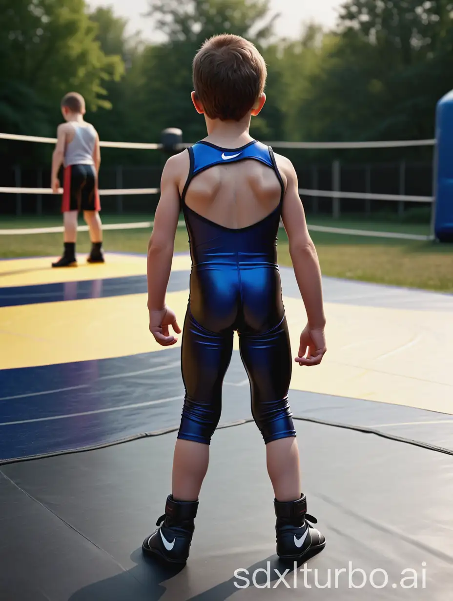 Athletic-6YearOld-Boy-in-Nike-Wrestling-Gear-on-Outdoor-Mat