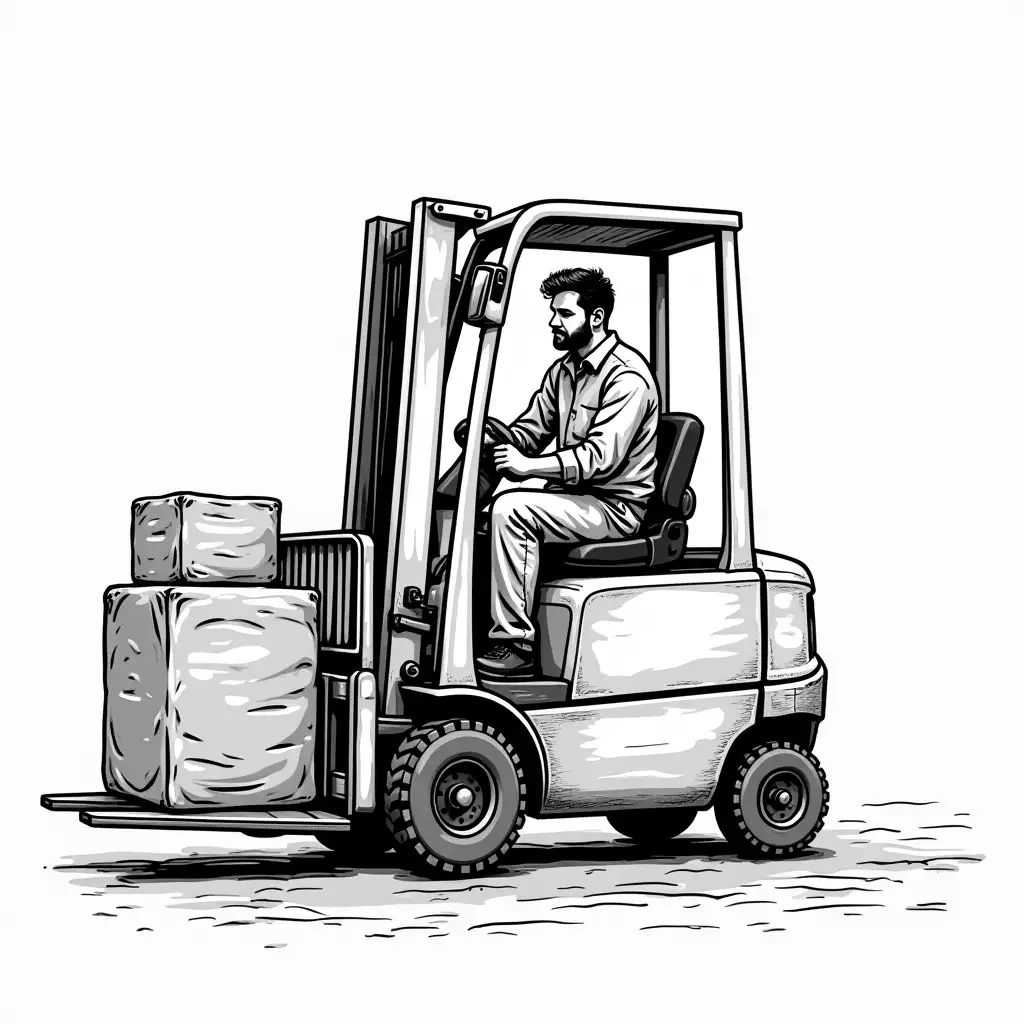 Distracted-Man-Driving-Forklift-in-Black-and-White-Vector-Art