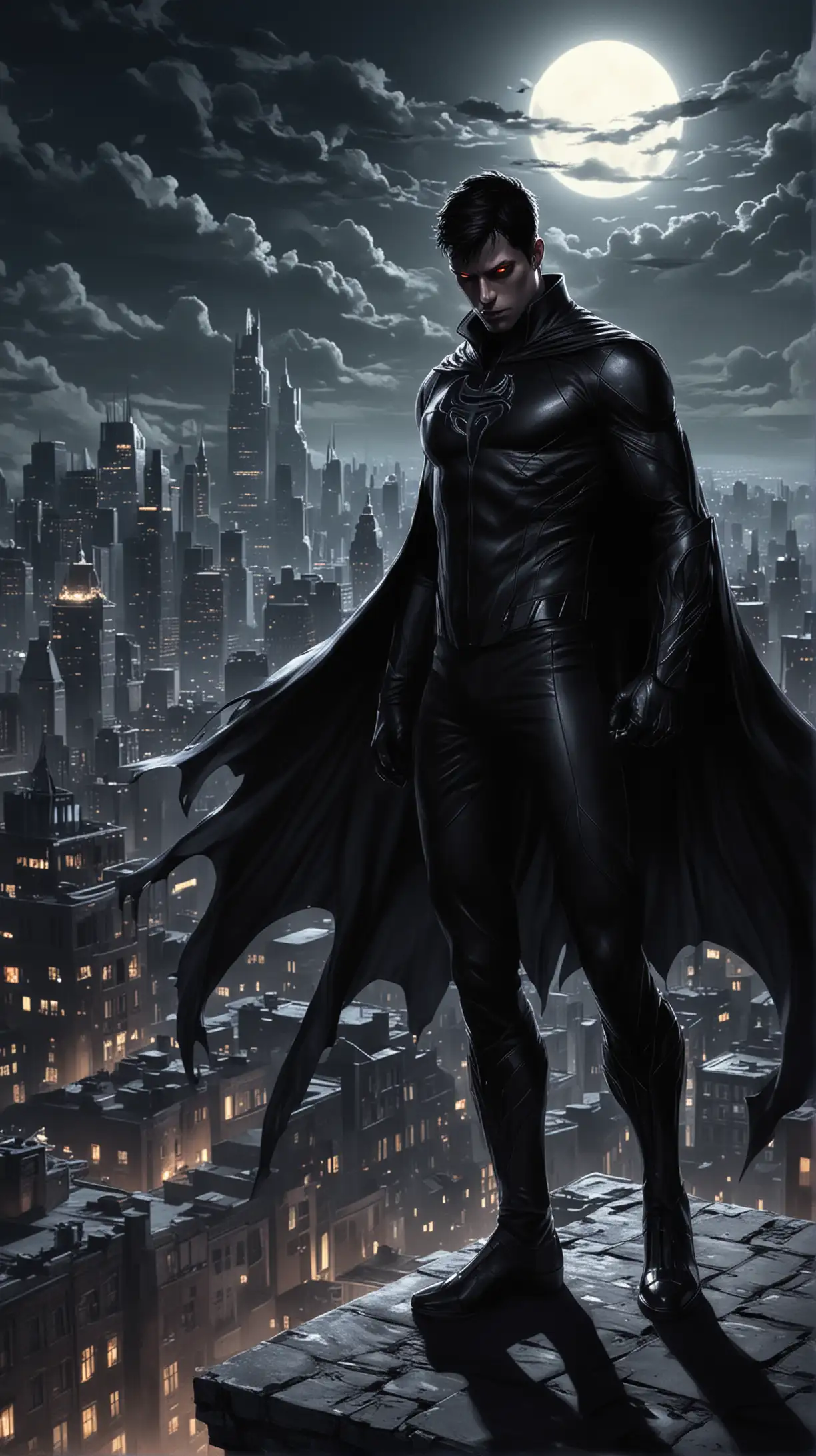 Shadow Specter Mysterious Superhero with Twin Daggers Overlooking a Moonlit City