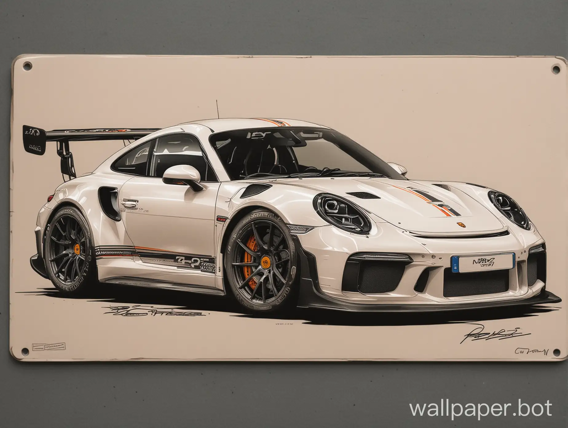 porshe gt3rs mininal line art with numberplate "NIRAV-ZN"