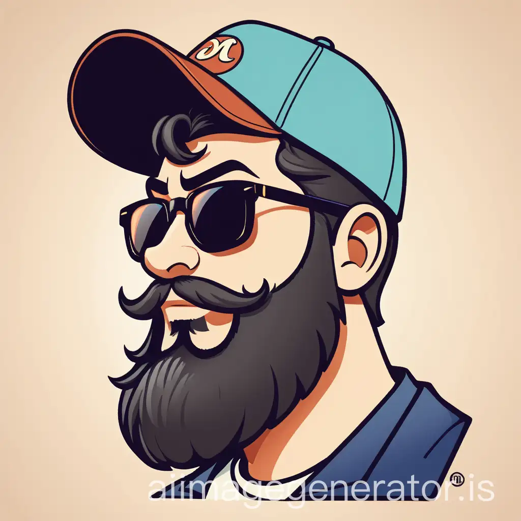 Vintage-Disney-Style-Logo-of-Young-Man-with-Beard-Sunglasses-and-Cap