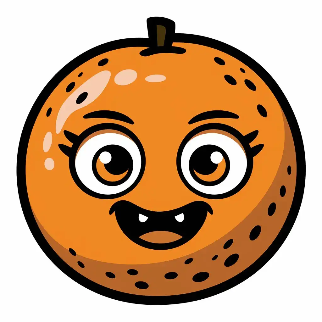 Playful Kawaii Style Orange with Big Eyes on White Background