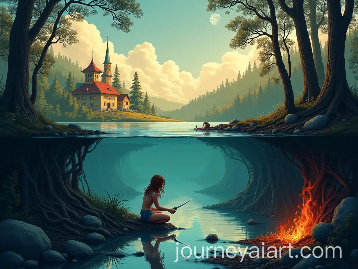 Fantastical-Book-Cover-Illustration-Dual-Worlds-and-Girl-with-Knife