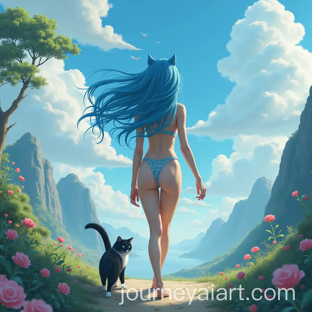 Fantasy-World-Traveler-with-BlueHaired-Woman-and-Giant-Kokeshis