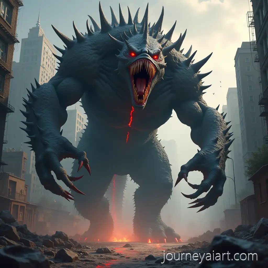 Giant-Monster-Destroying-City-with-Sharp-Teeth-and-Spikes