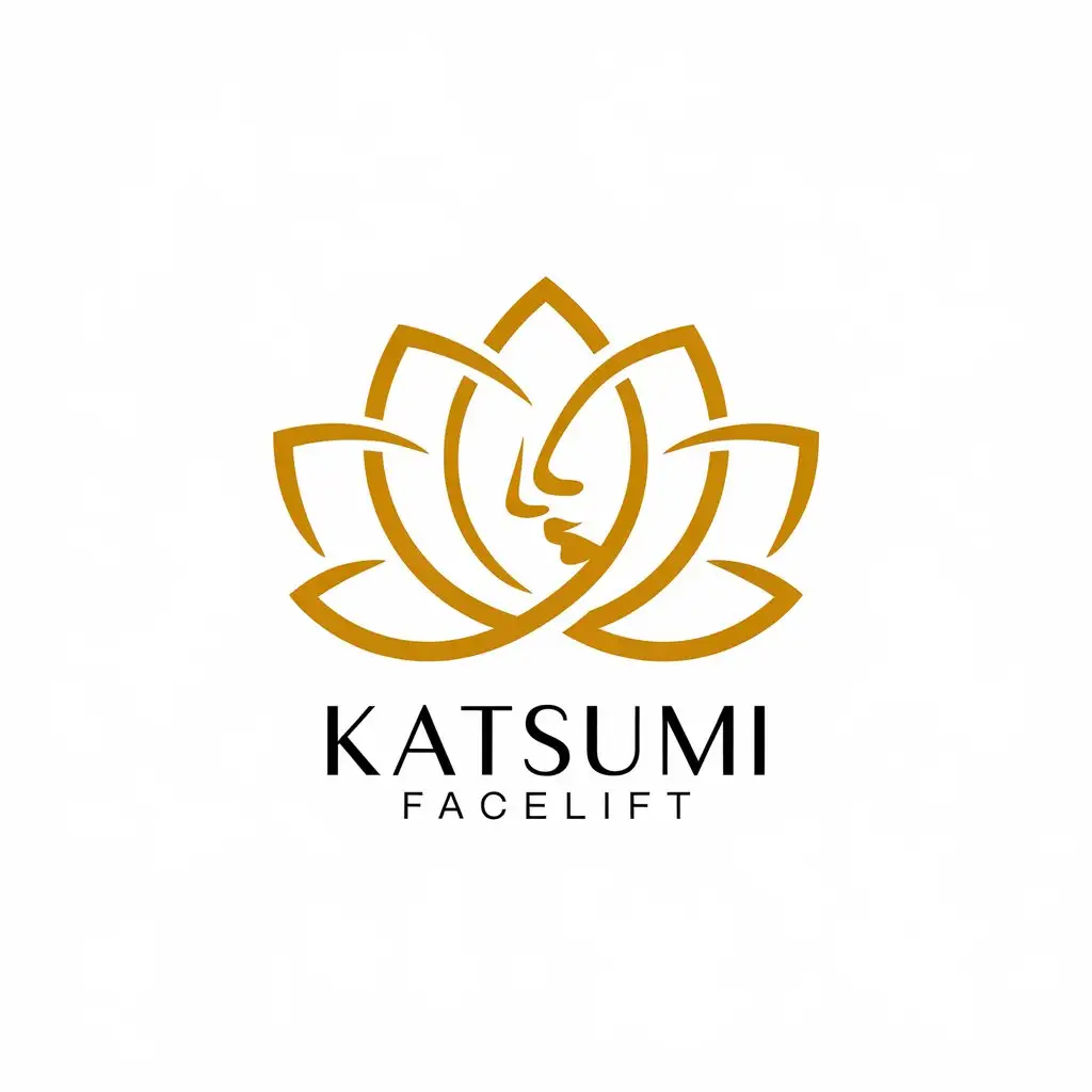 LOGO-Design-for-Katsumi-Facelift-Golden-Lotus-Outline-with-Face-Silhouette-for-Beauty-Spa