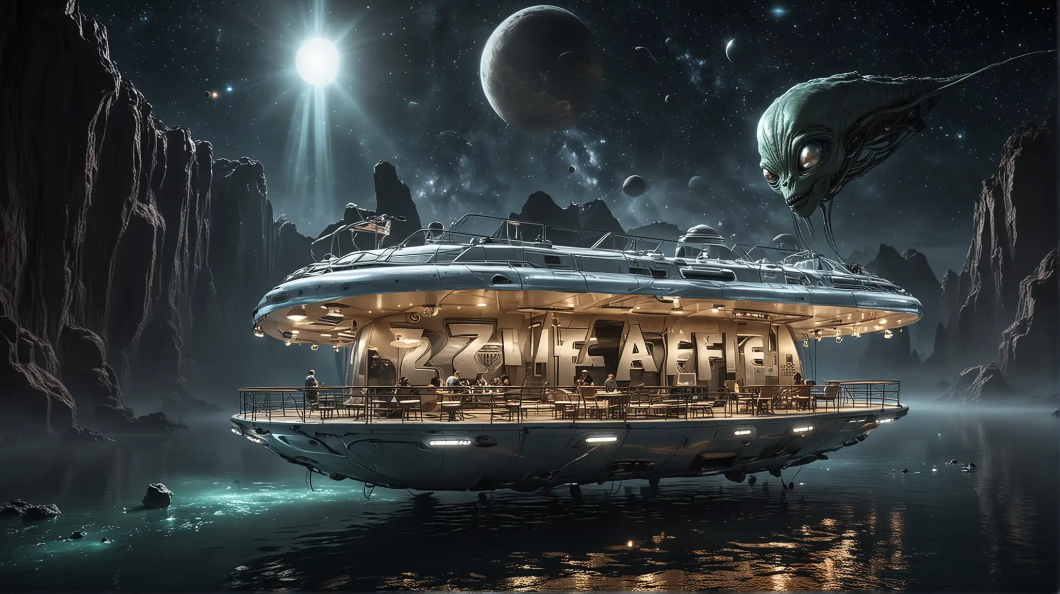 Alien Cafe on Z4 Planet with Special Light Propulsion