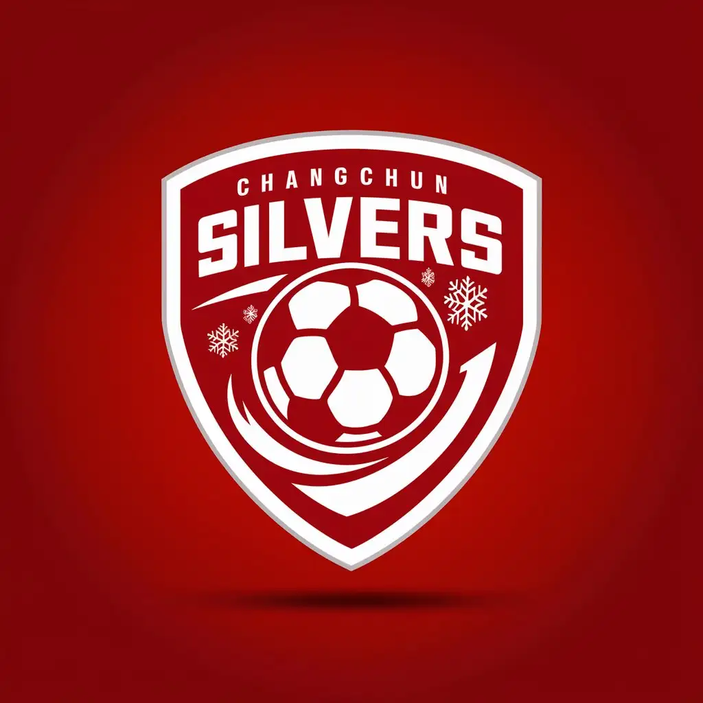 LOGO Design for Changchun Silvers Shield Shape Soccer Club with Ball Snow and Red Theme