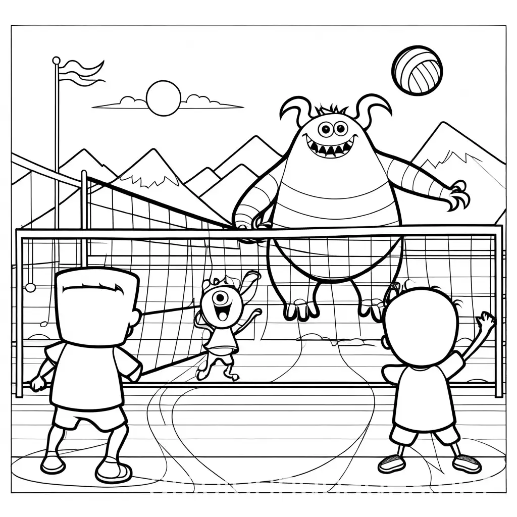 Monsters-Playing-Volleyball-Coloring-Page