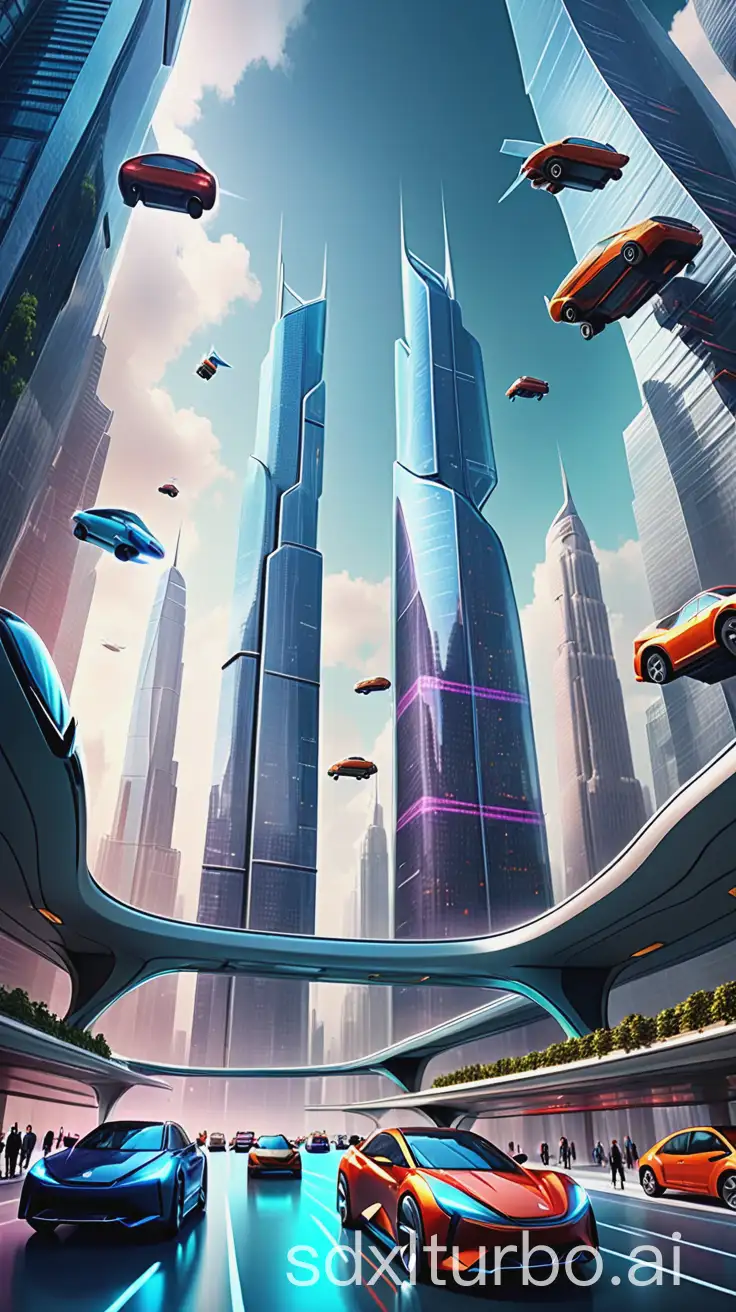 Futuristic-City-Skyline-with-Flying-Cars-and-Suspended-Walkways