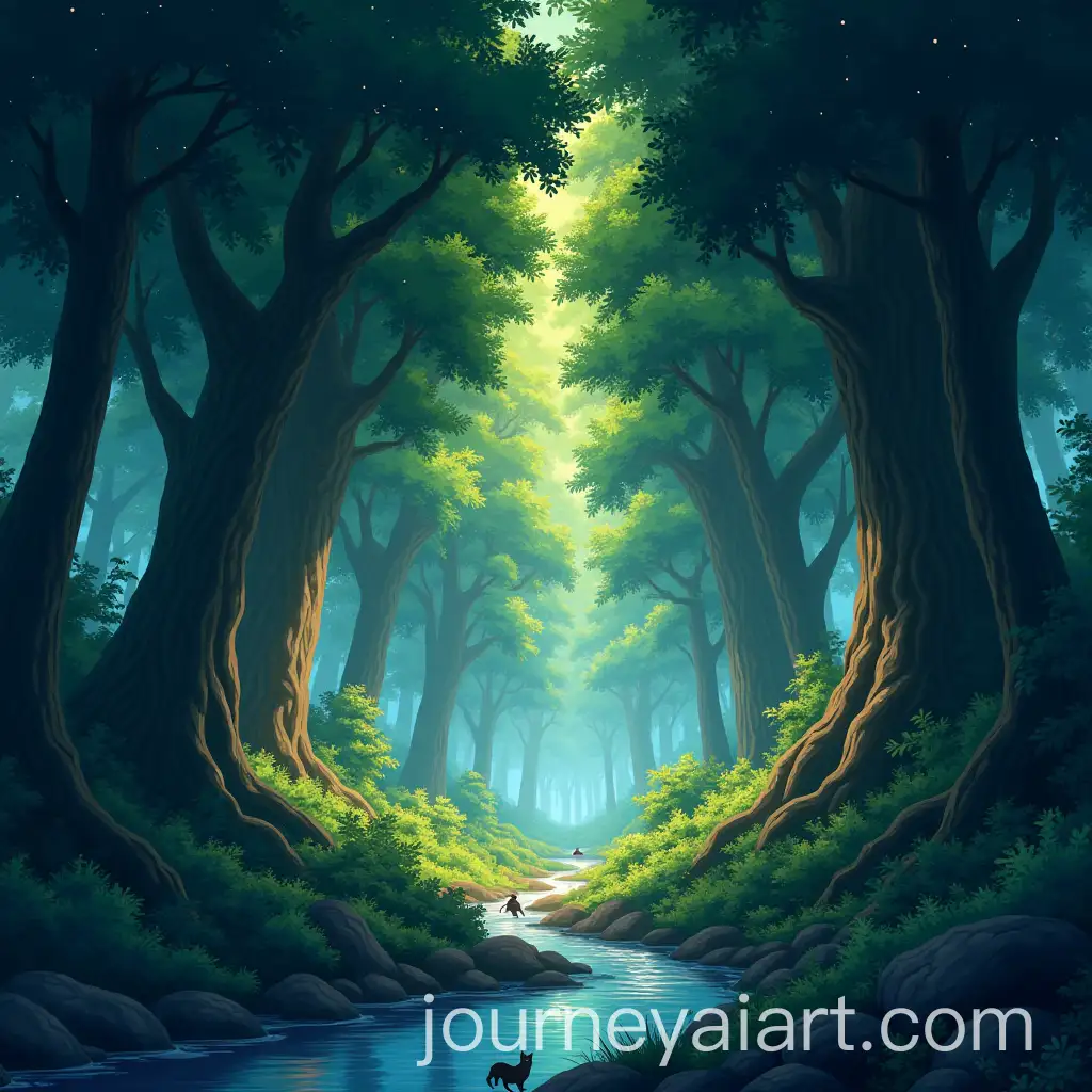 Serene-Forest-with-Mystical-Creatures-in-Vibrant-Anime-Style