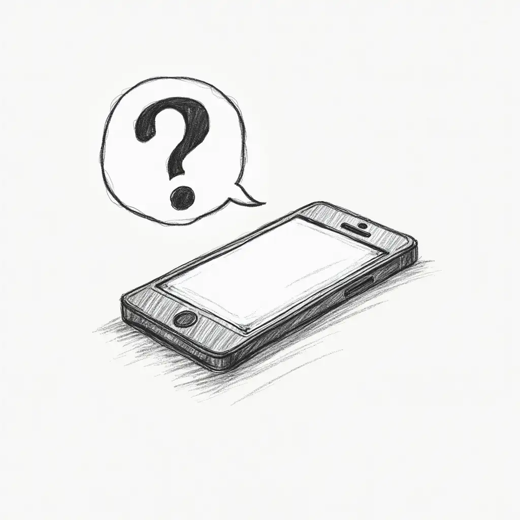 Smartphone-with-Speech-Bubble-and-Question-Mark-in-Pencil-or-Chalk-Drawing