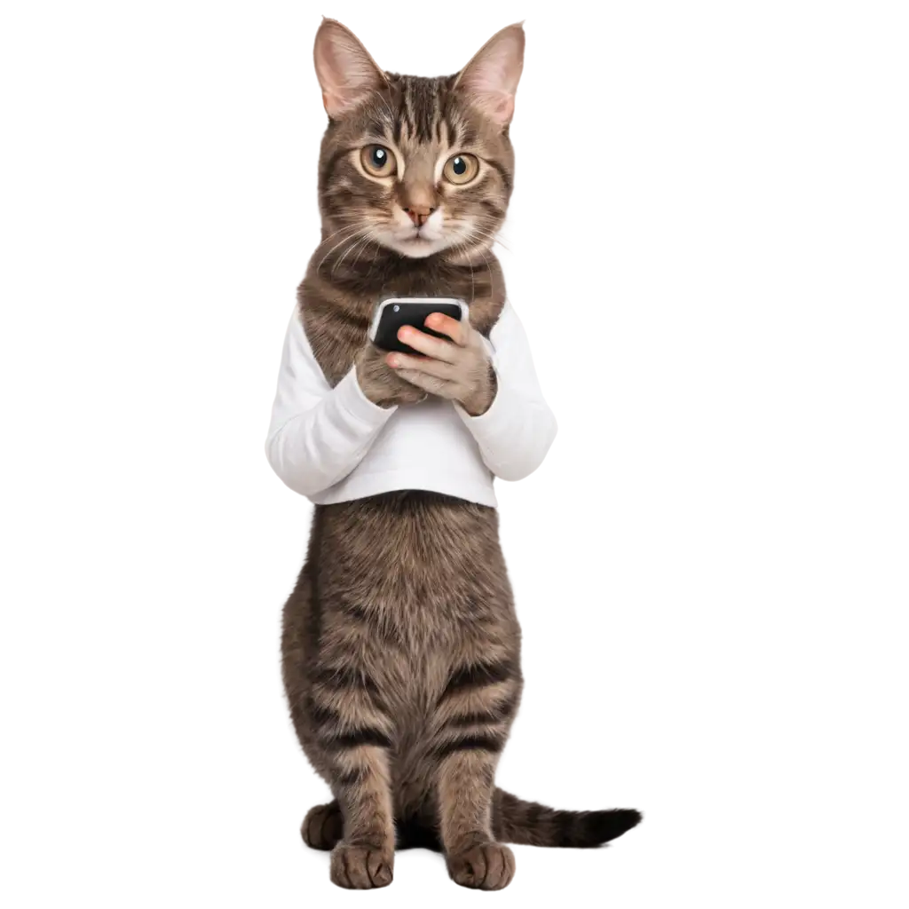 PNG-Image-of-a-Cat-with-a-Mobile-Phone-Illustrating-Playful-Feline-Technology