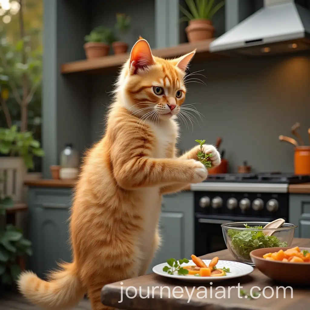 Fluffy-Orange-Tabby-Cat-Cooking-in-Outdoor-Kitchen