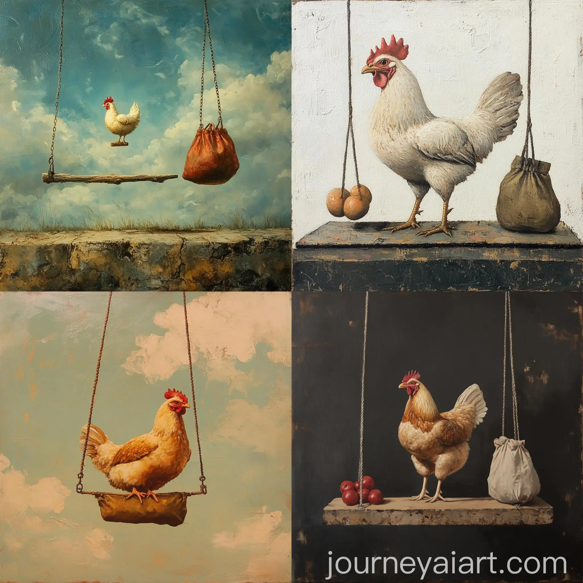 Balancing-Act-Swinging-with-Chicken-and-Bag