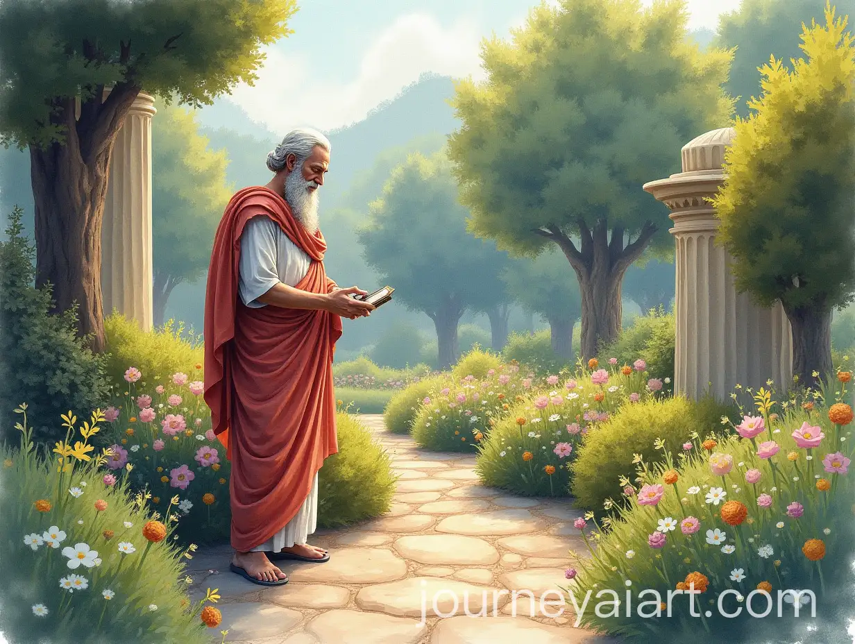 Hyperrealistic-Watercolor-of-Greek-Philosopher-in-Garden