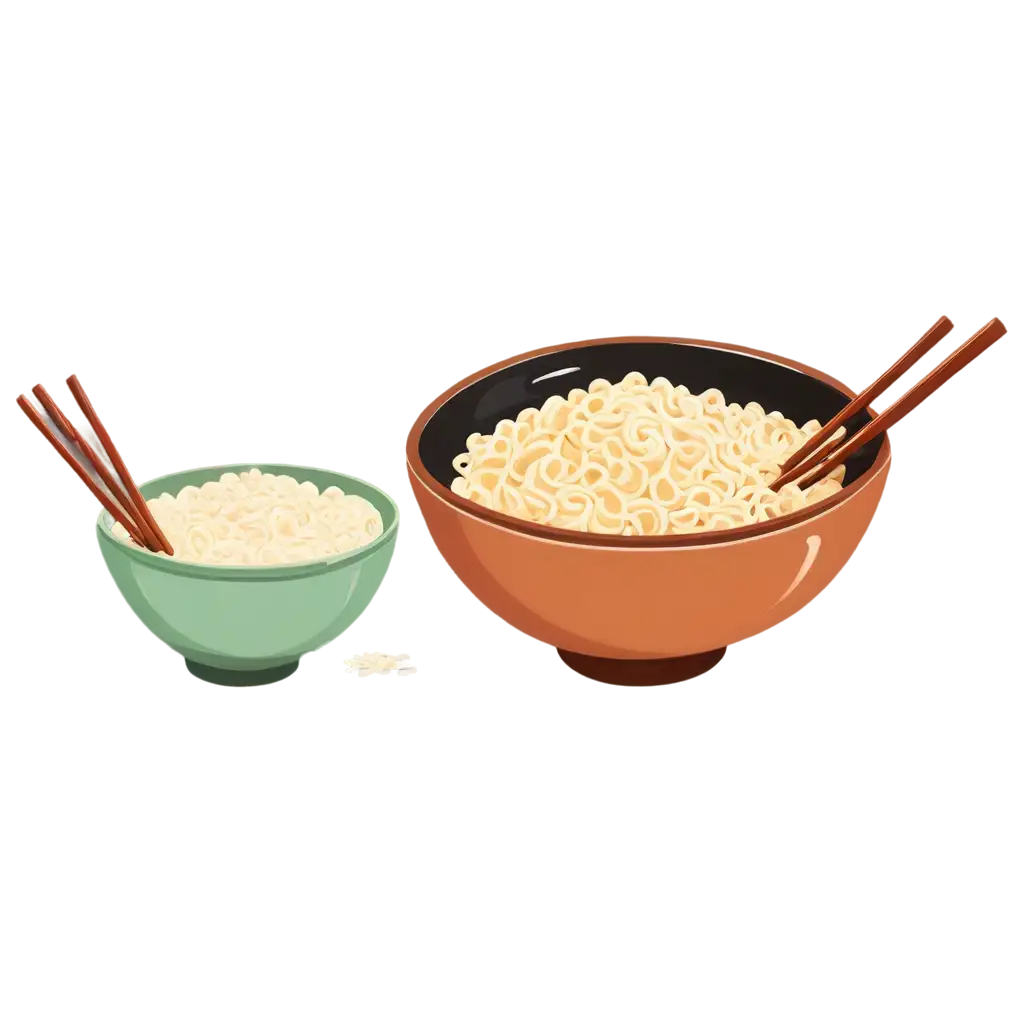 Cartoon-Vector-Style-Bowl-of-Noodles-and-Bowl-of-Rice-PNG-Image