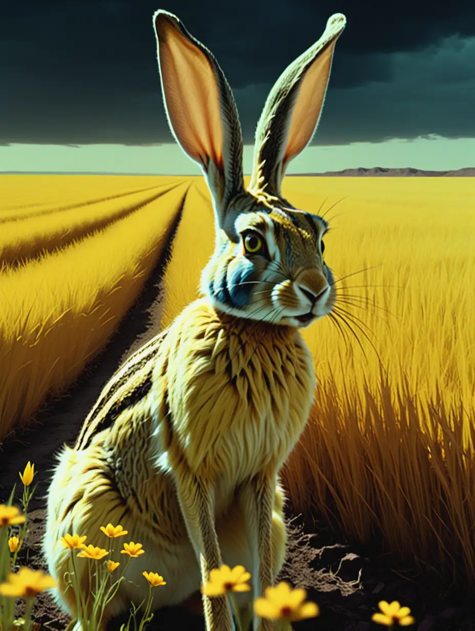 Fantasy World Jackrabbit in a Field with Amarillo Color Palette