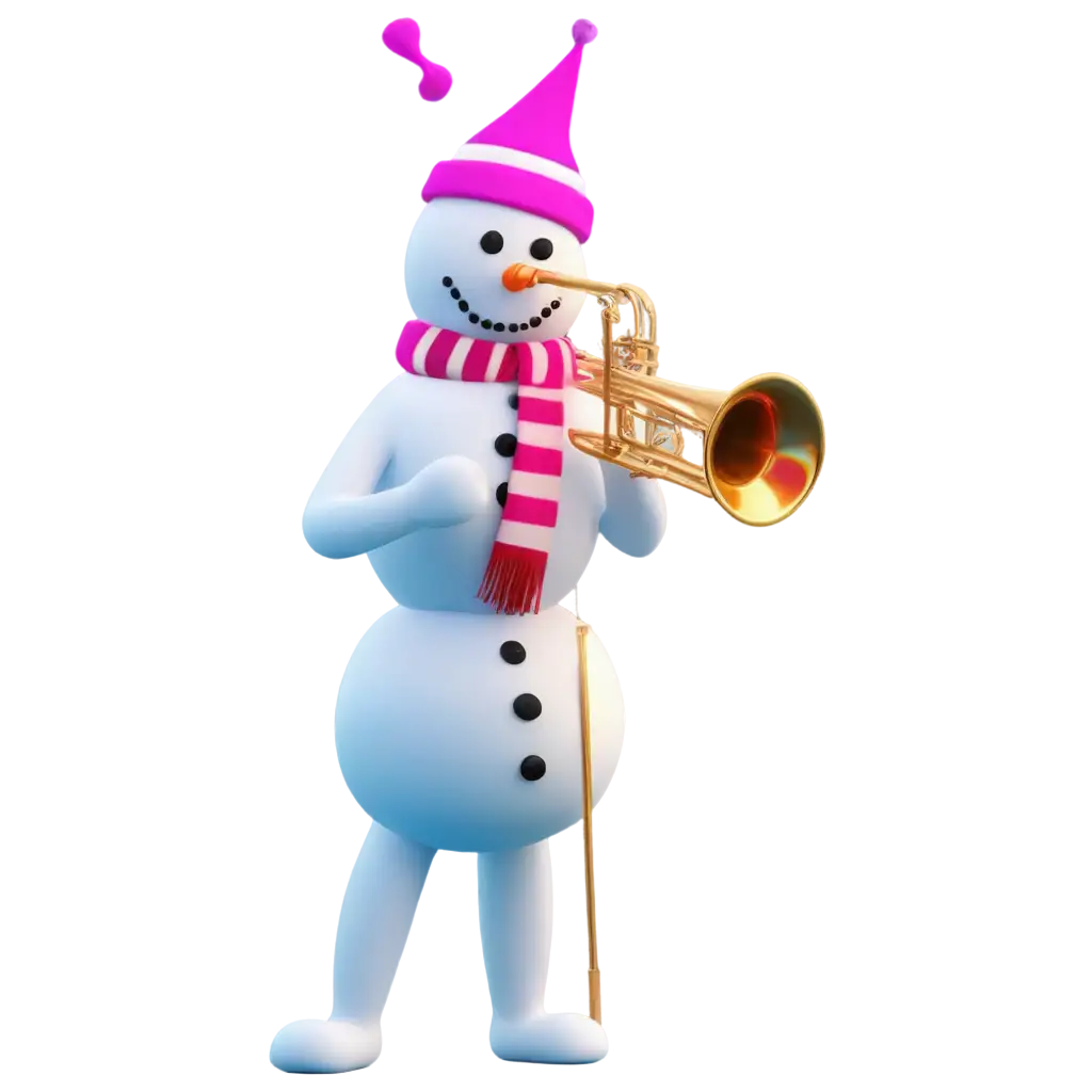 PNG-Image-of-a-Snowman-in-a-Neon-Glowing-Hat-Playing-Trombone-Perfect-for-Creative-Designs