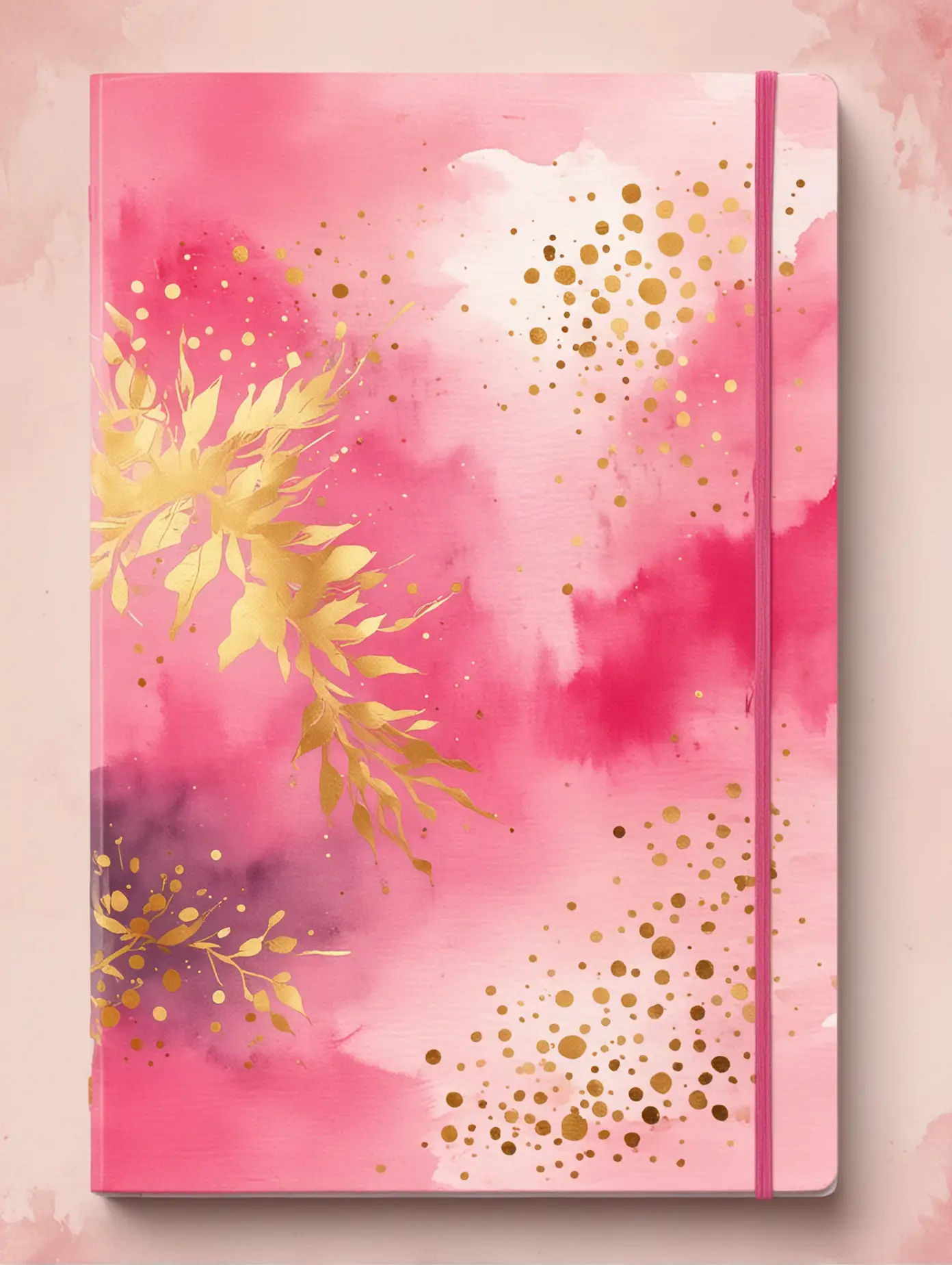 Modern Watercolor Journal Cover Design in Pink and Gold