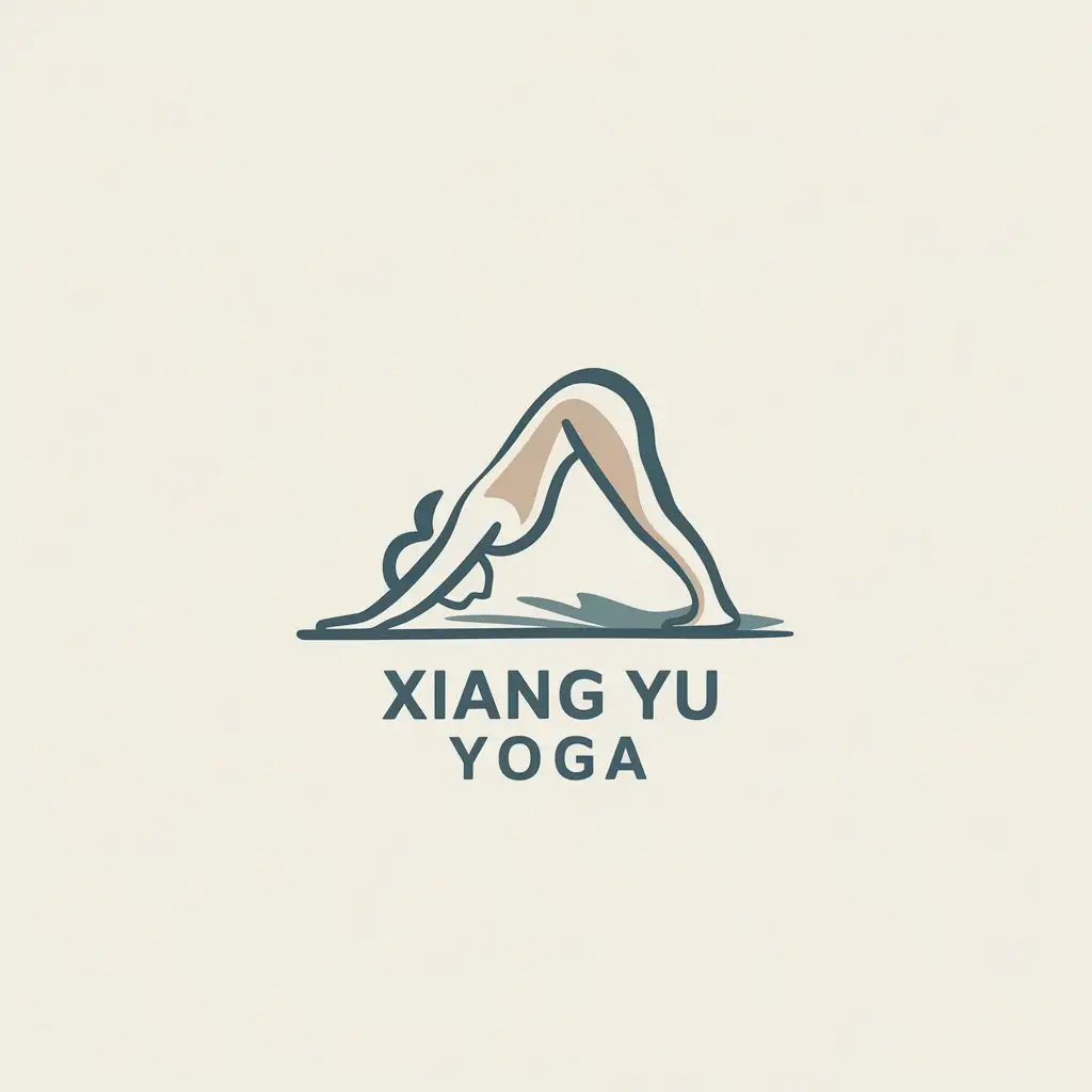 a vector logo design,with the text "xiang yu yoga", main symbol:A simple yoga figurine outline can be designed using flowing lines, showing the flexibility and elegance of yoga. The figure could be doing a yoga pose (like tree pose or downward dog) to highlight the features of yoga. The color scheme can be soft tones such as light blue, light purple, or beige, giving a calm and comfortable feeling.,Minimalistic,be used in Sports Fitness industry,clear background