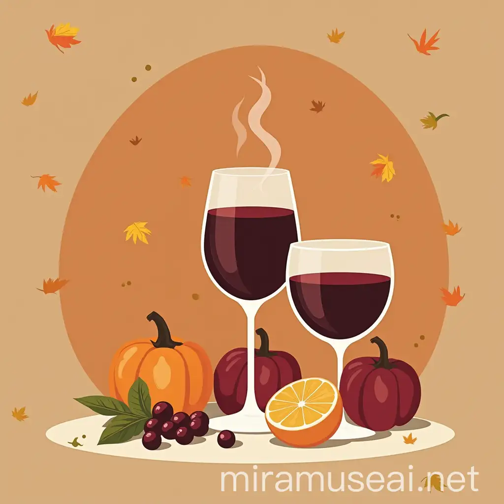 Cozy Autumn Vibes Minimalist Vector Illustration of Mulled Wine