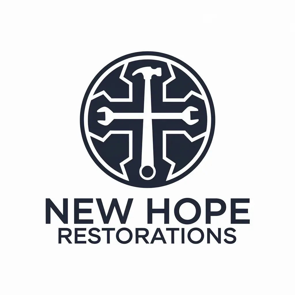 LOGO Design for New Hope Restorations Cross Symbol with Automotive Theme