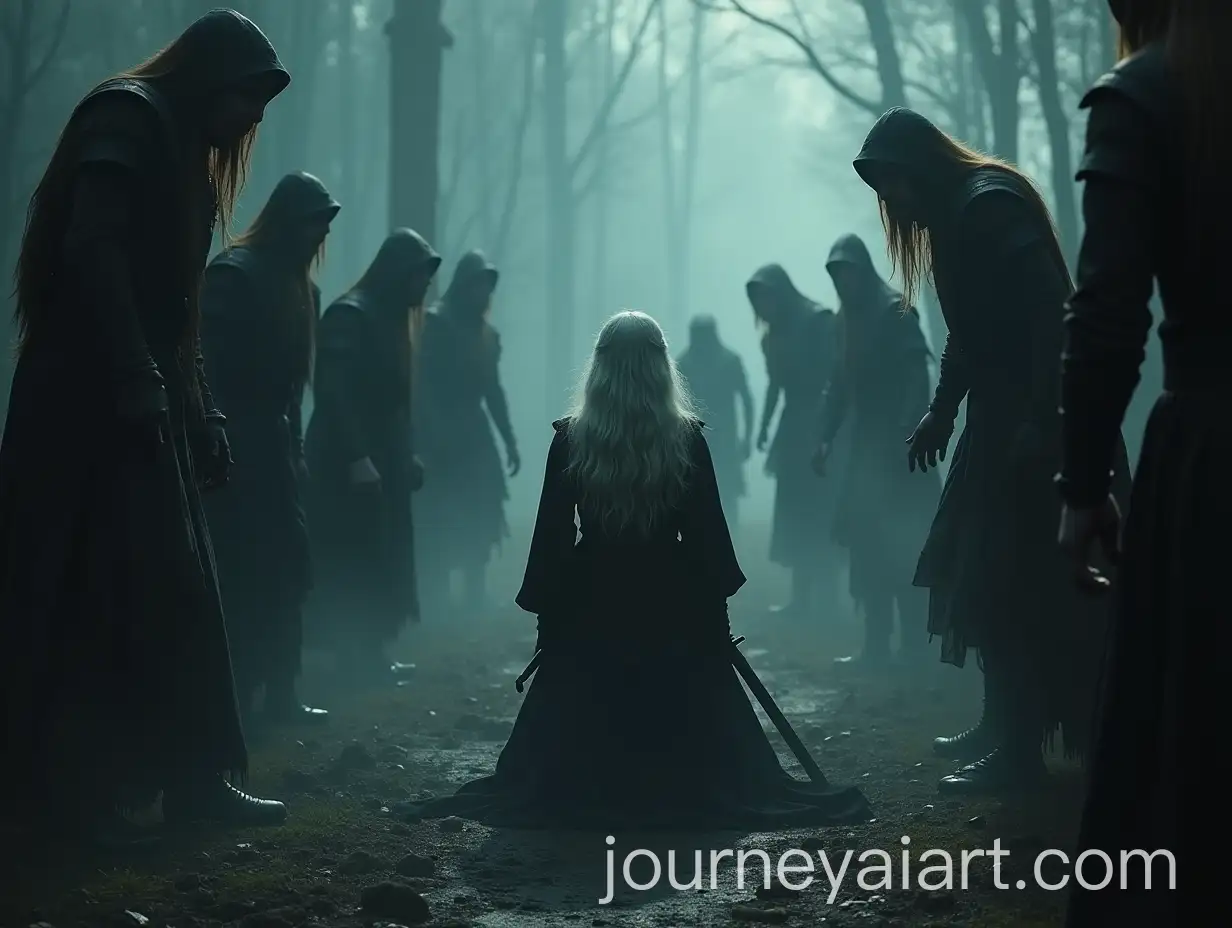 Cirilla-Surrounded-by-Monsters-in-Purgatory-Kneeling-with-Sword