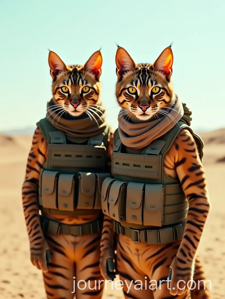 Humanoid-Cats-in-Tactical-Combat-Gear-in-a-Desert-Landscape
