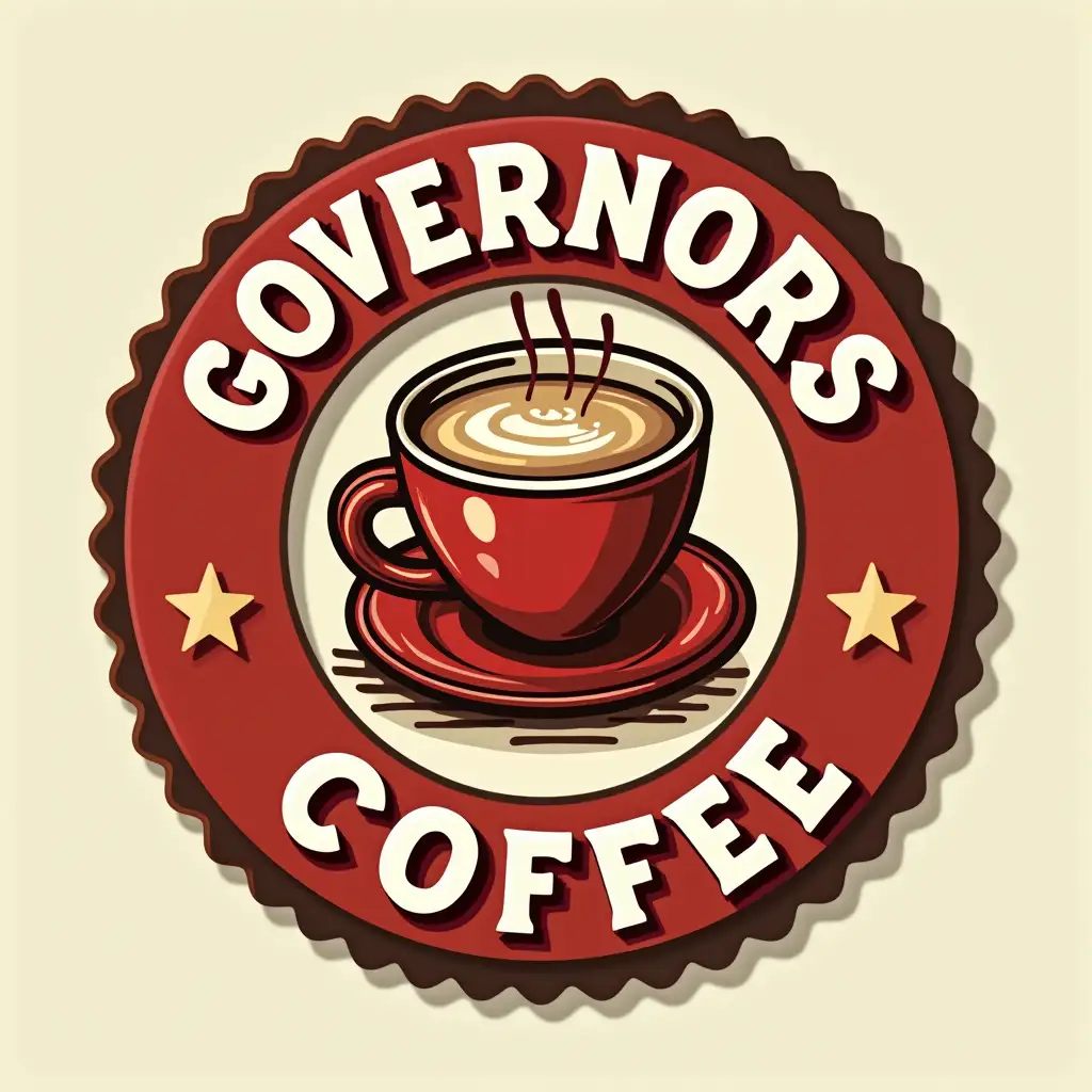 (GOVERNORS text logo), coffe logo, bright colors,, high detailed, 8k resolution, cartoon style