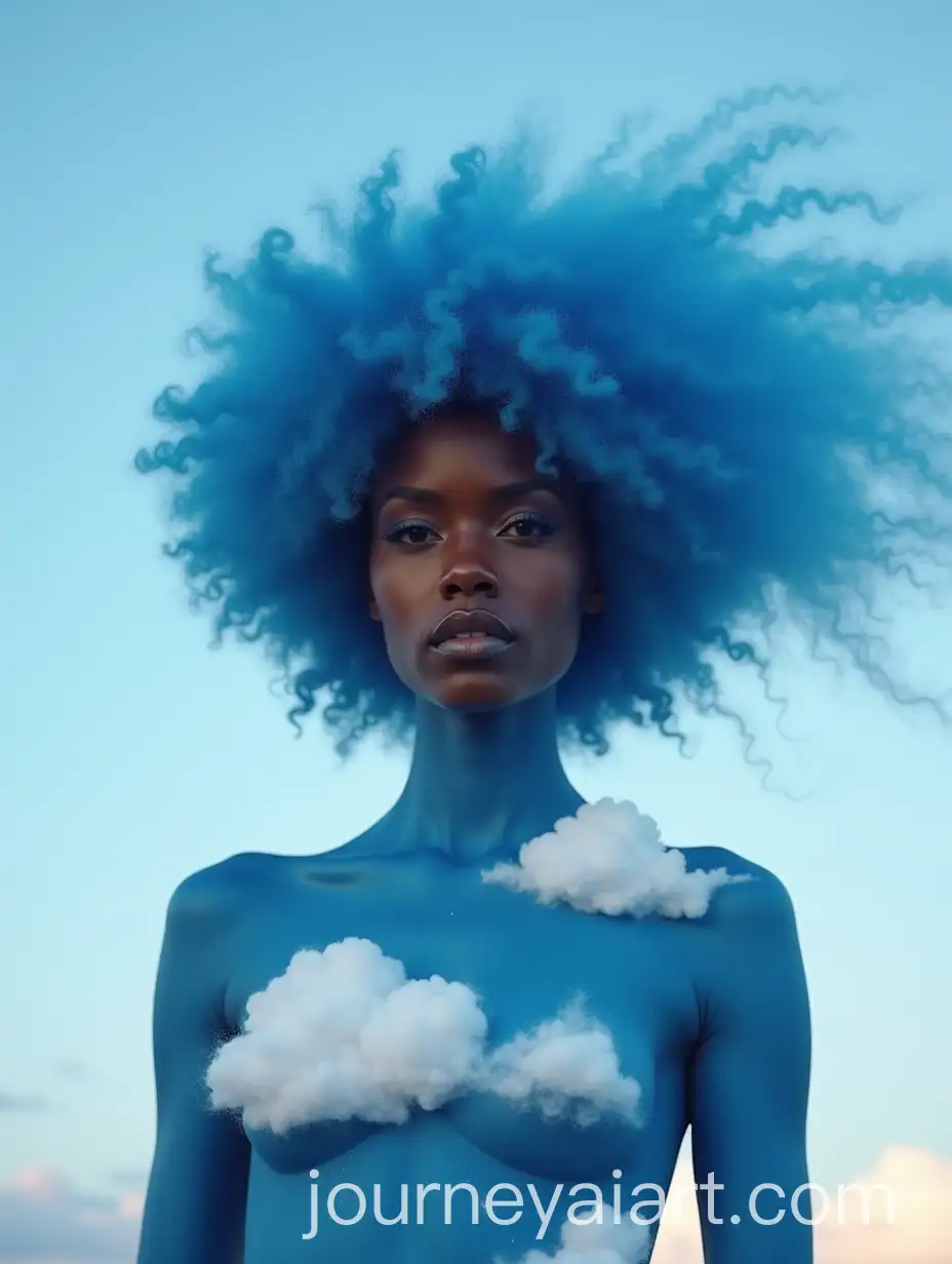 DarkSkinned-Woman-with-Blue-Body-Paint-and-Curly-Hair-Resembling-the-Sky