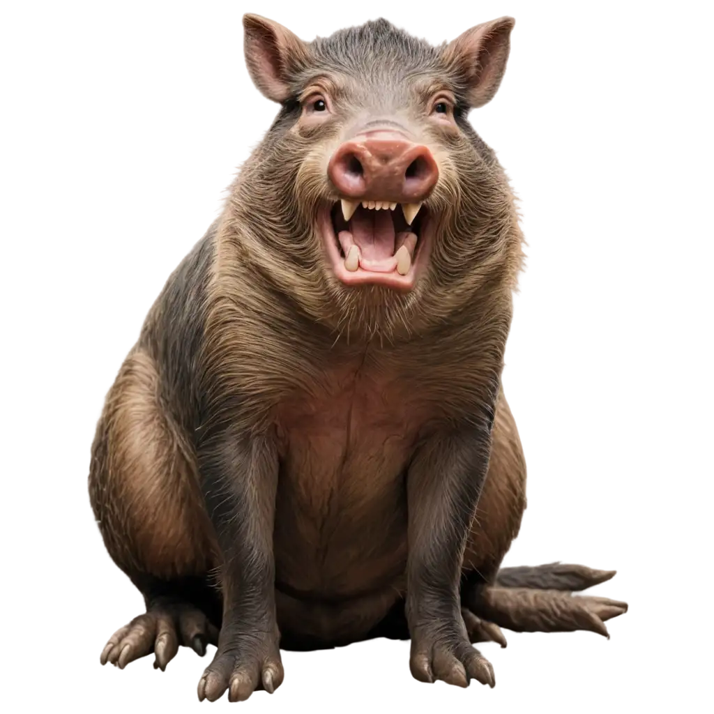 Hilarious-FrontView-PNG-of-a-Sitting-Boar-with-Teeth