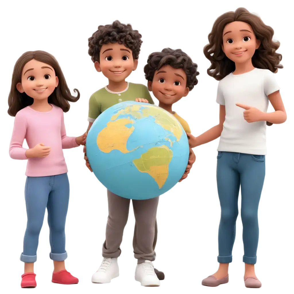 Animated-Drawing-of-Children-Smiling-with-the-Globe-Enhance-Your-Content-with-a-PNG-Image