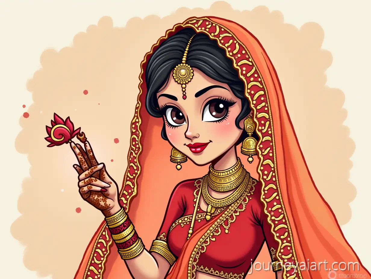 South-Indian-Bride-with-Mehendi-in-Cartoon-ArtSouth-Indian-bride-cartoon-Style