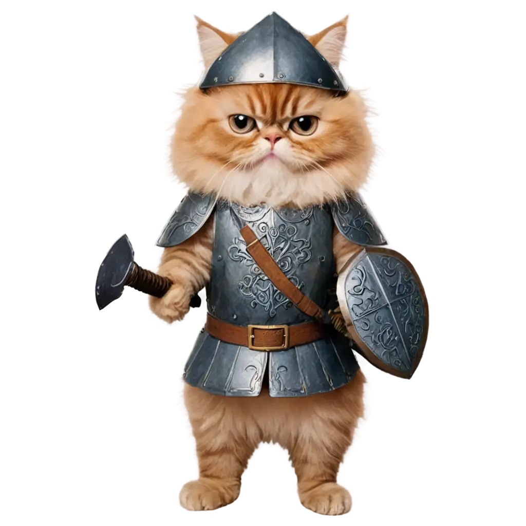 CutePNG-Image-SEO-Scenarios-Persian-Cat-Dressed-as-a-Medieval-Knight-with-Battle-Axe-PNG-Format-with-Transparent-Background