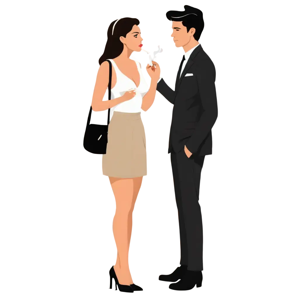 Cartoonish-PNG-Image-of-a-Cigarette-Smoking-Man-and-Woman-Facing-Each-Other