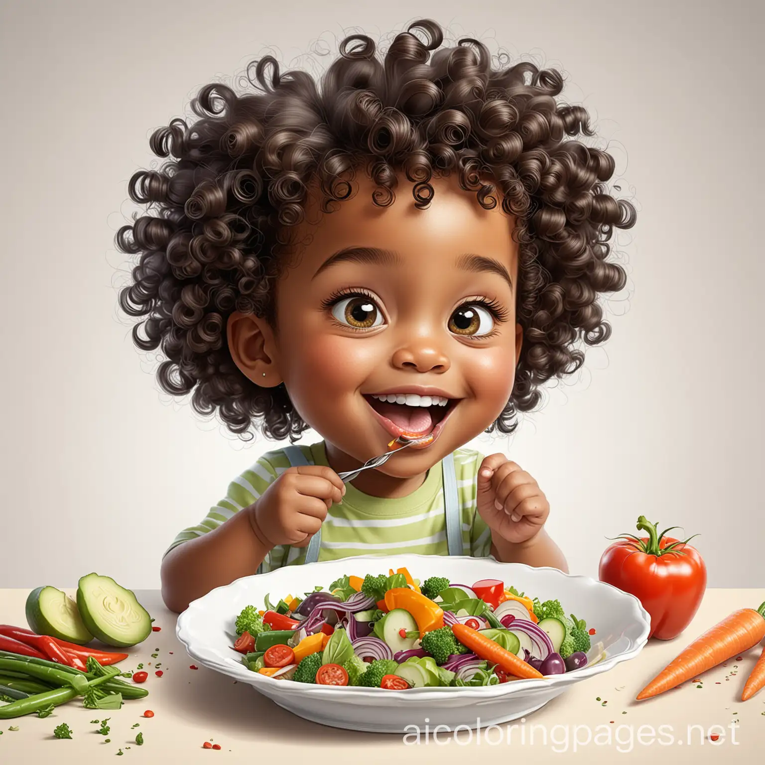 Happy-African-American-Child-Eating-Colorful-Vegetables-Coloring-Page