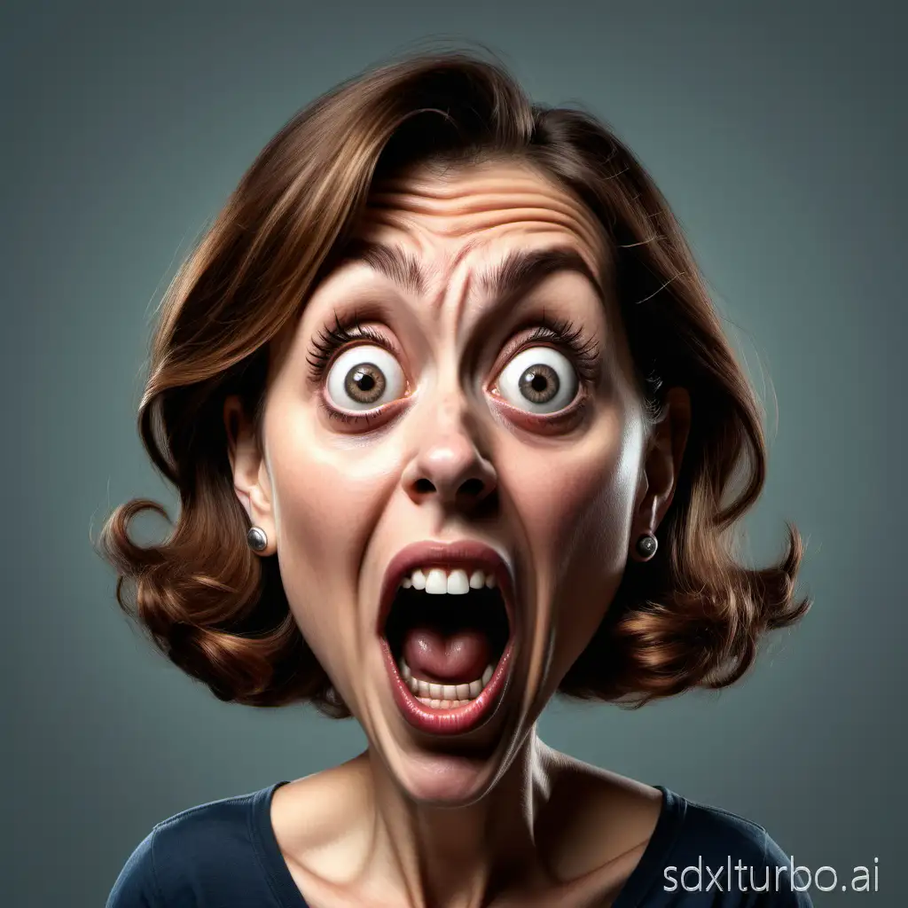 ultra realistic caricature of a surprised woman