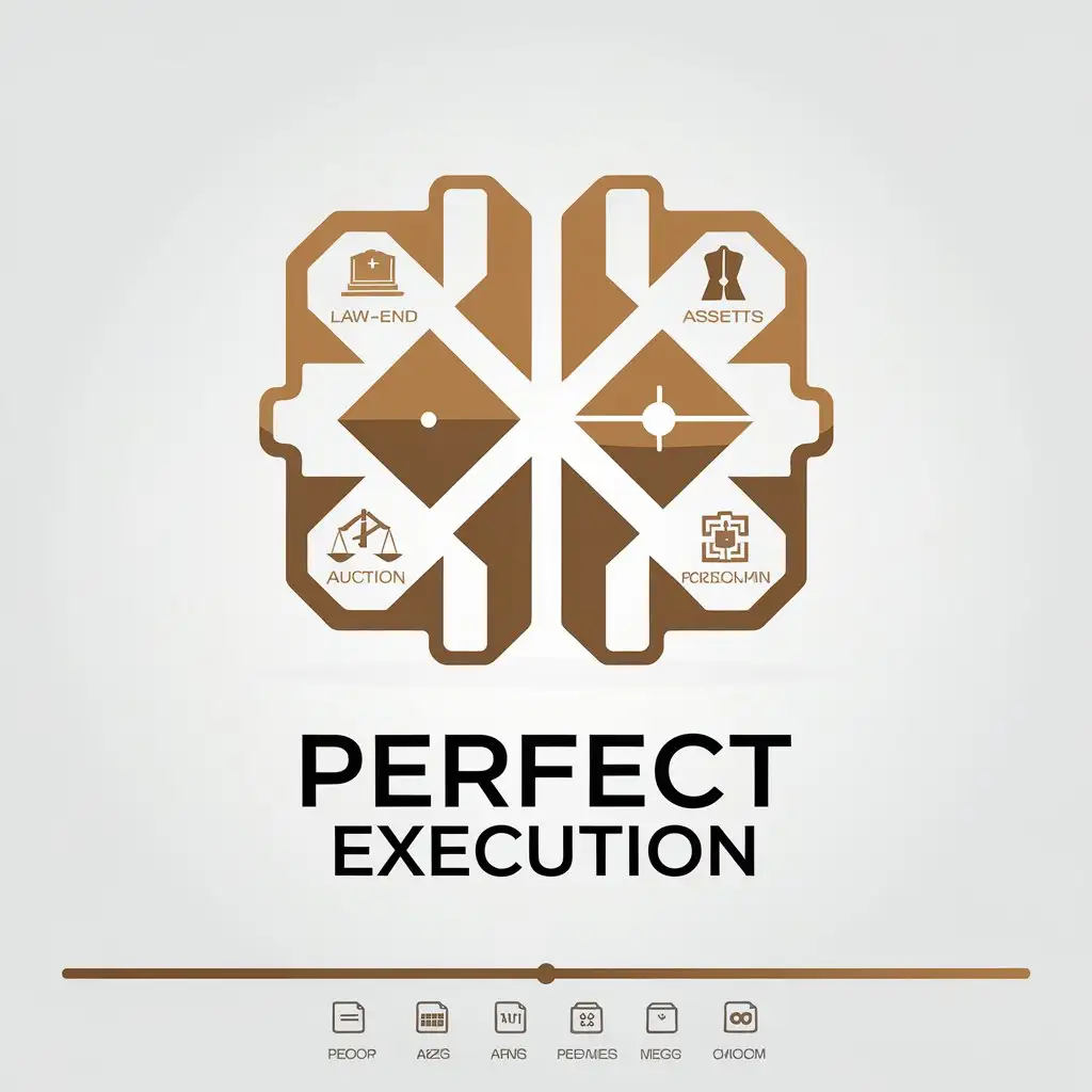 a vector logo design,with the text "perfect execution", main symbol:financial industry, law related, auction assets, asset disposal categories, high-end fashion, good visual effect, clear and bright, popular among modern people, easy to remember, easy to recognize, beneficial for business and product promotion, alphabetic combination,Moderate,clear background