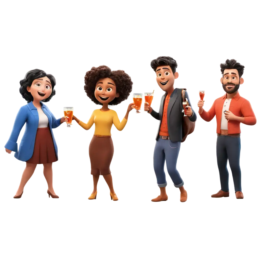 Celebrate-Happy-Hour-PNG-Image-Featuring-Diverse-Characters-in-Pixar-Style