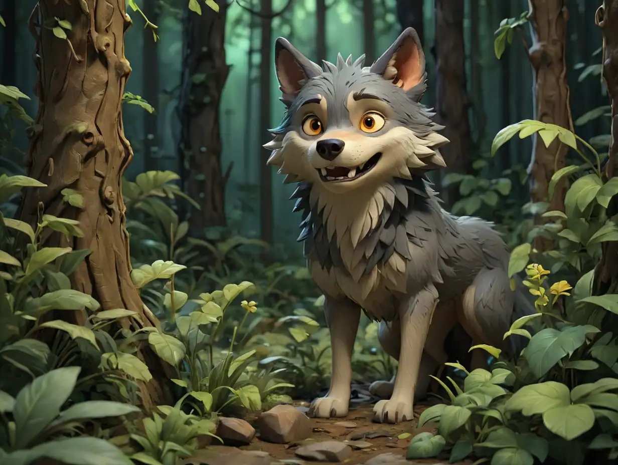 Cunning-Wolf-in-Dense-Forest-Bushes-3D-DisneyInspired-Scene