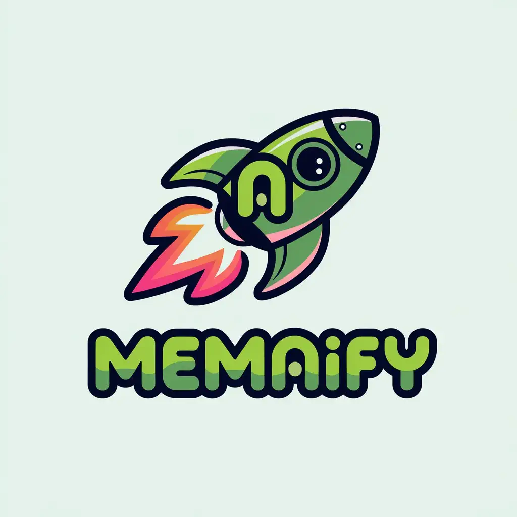 LOGO Design for MemAIfy Vibrant Lime Green Orange with Rocket and AI Smiley Face Symbol for Rapid Growth and Humor