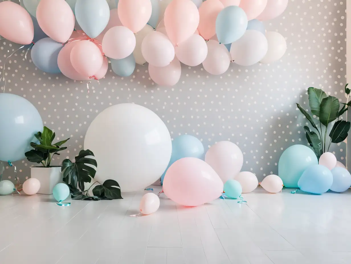 Pastel Blue Balloon Decor with Polka Dot Wallpaper Background