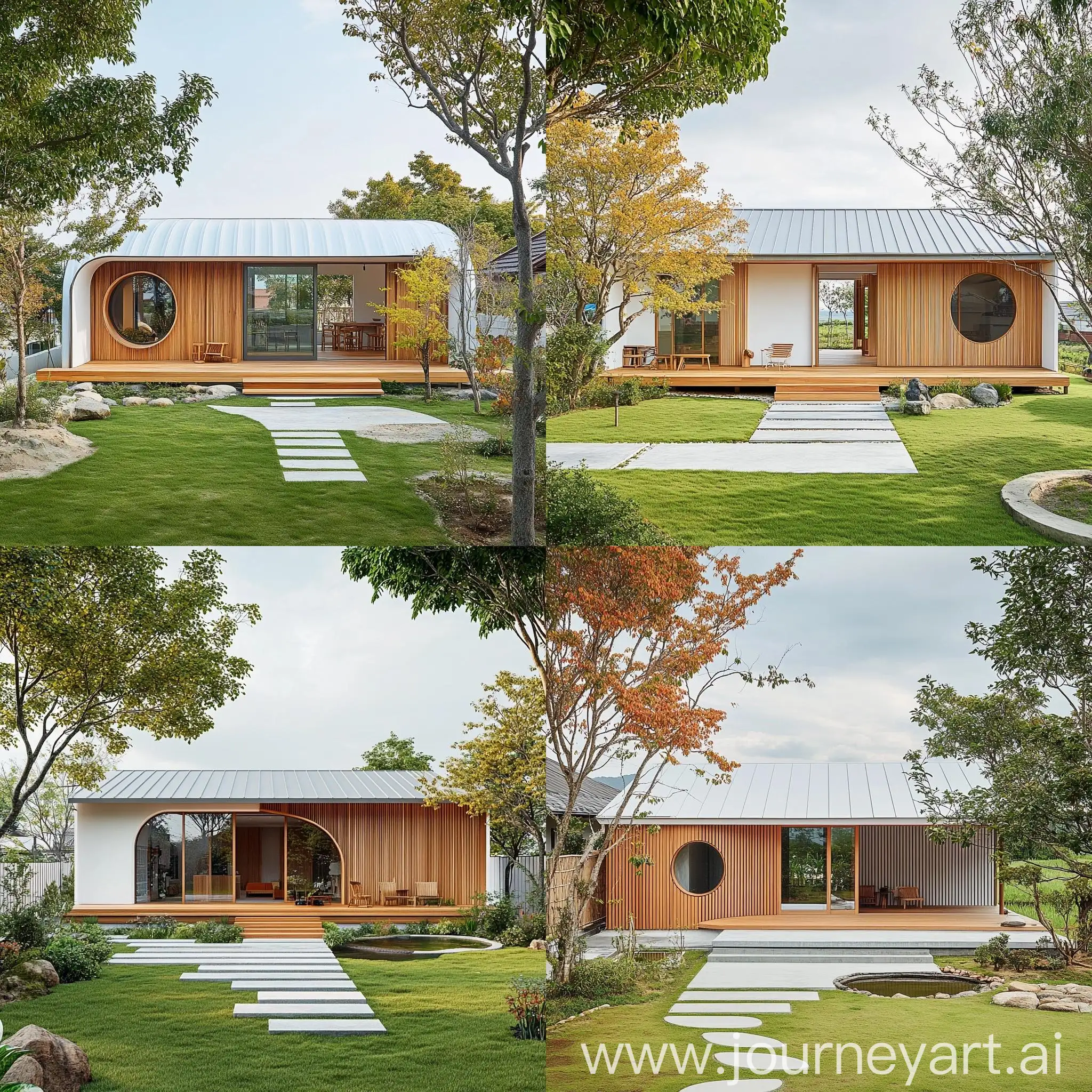 Modern-Japanese-Style-House-with-White-Metal-Roof-and-Garden