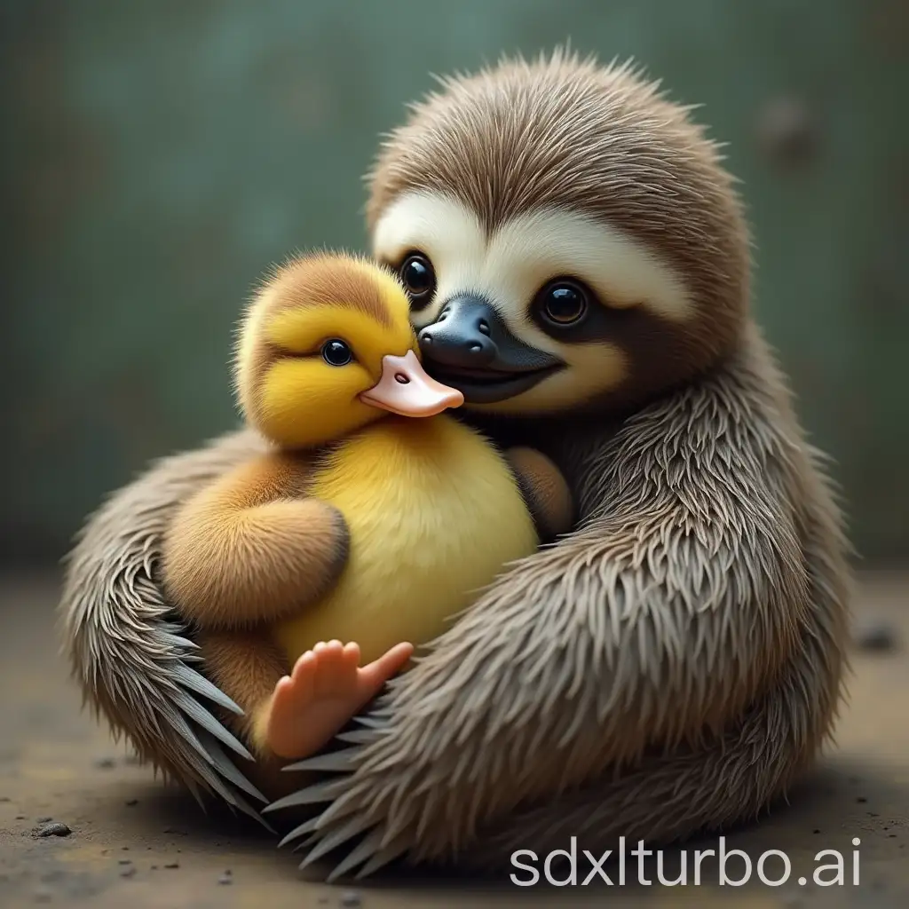 Sloth-Cuddling-Duck-in-a-Gentle-Embrace