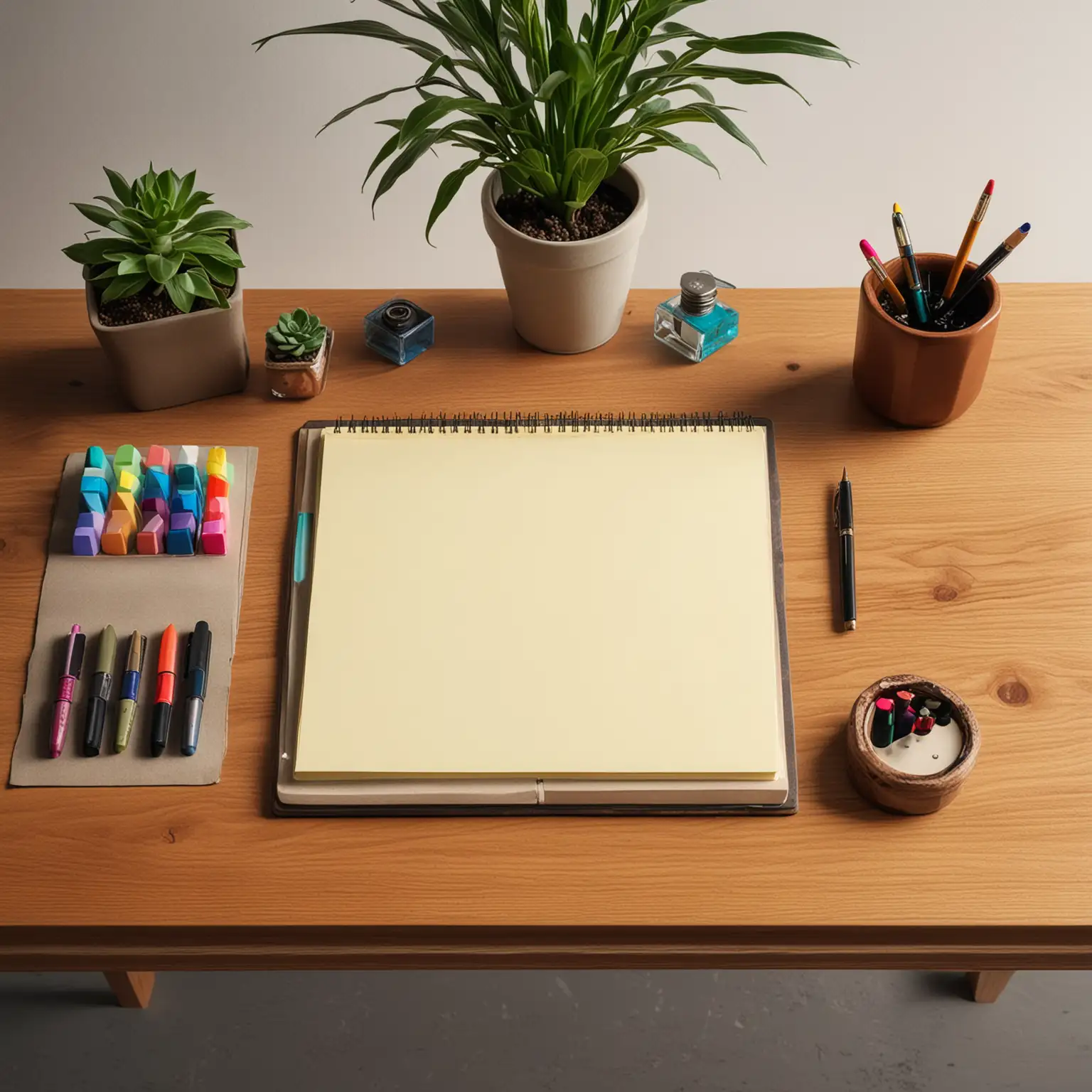 Elegant-Wooden-Desk-Arrangement-with-Fountain-Pen-and-Colorful-Stationery