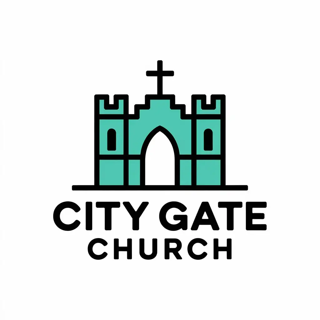 a vector logo design,with the text "City Gate Churcj", main symbol:A castle gate of heaven,Moderate,be used in Religious industry,clear background