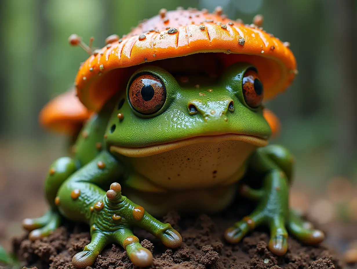 A mix of Tasty Frog Man face,Mushroom,Roots transformed into building